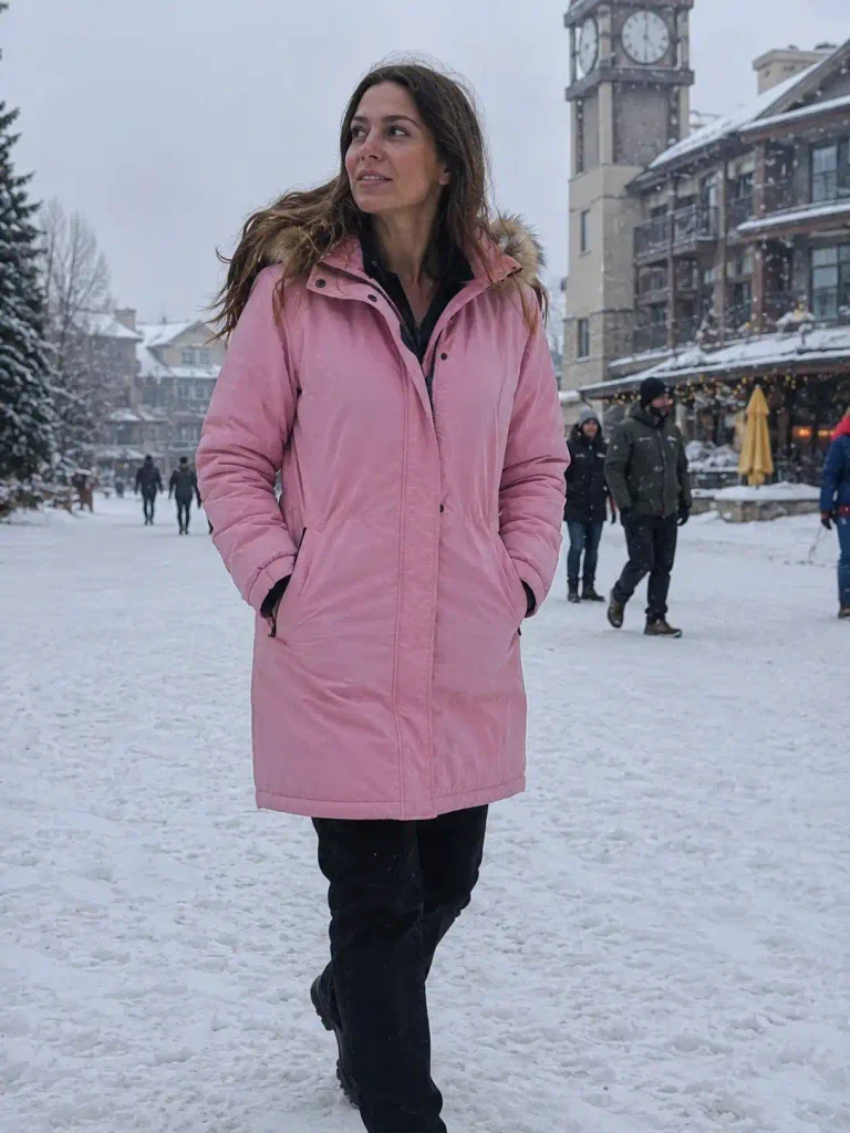Longline pink parka with slim
