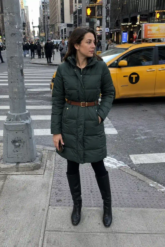 Longline puffer as a coat dress