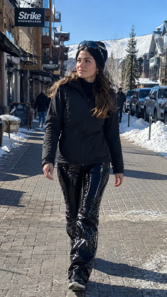Matte black jacket with glossy black pants