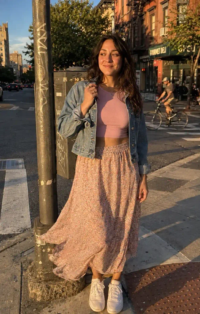 Midi skirt with a denim