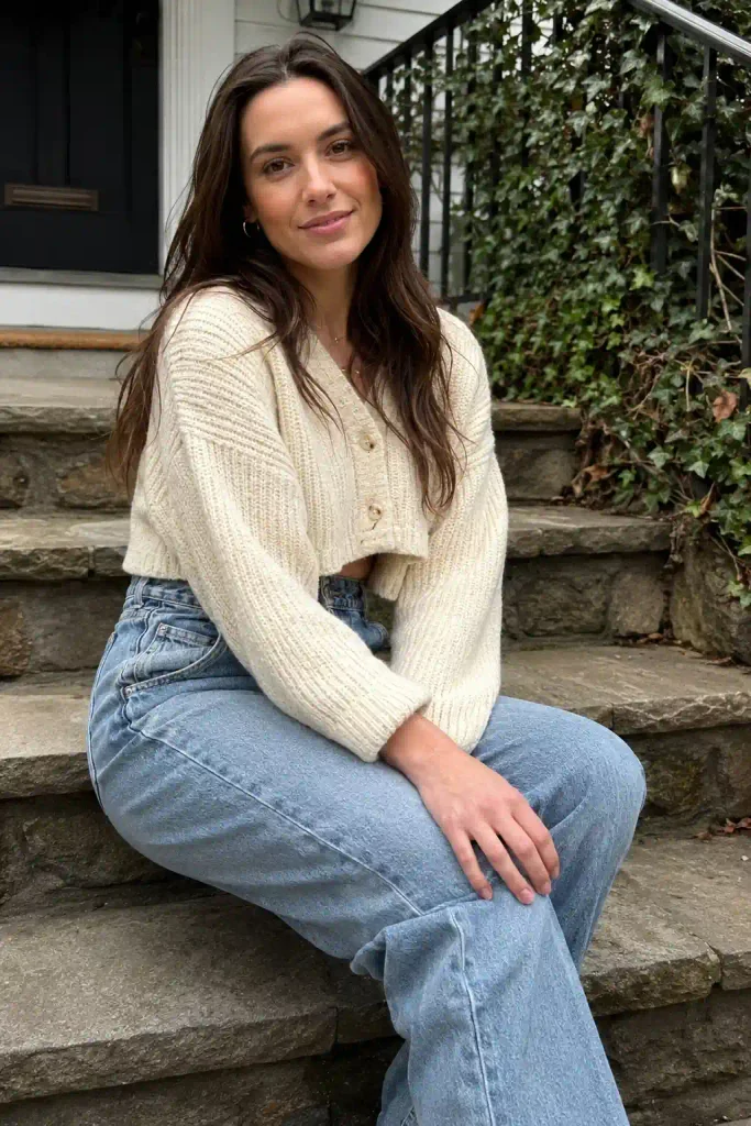 Mom jeans and a cropped cardigan