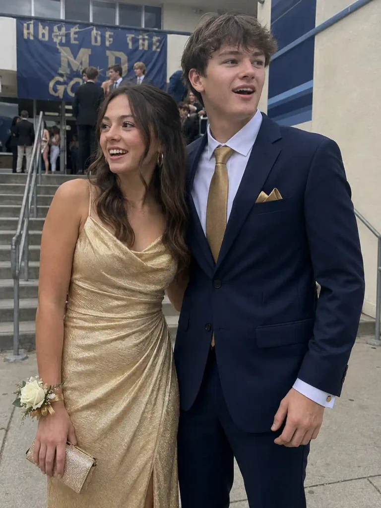 Navy suit with gold