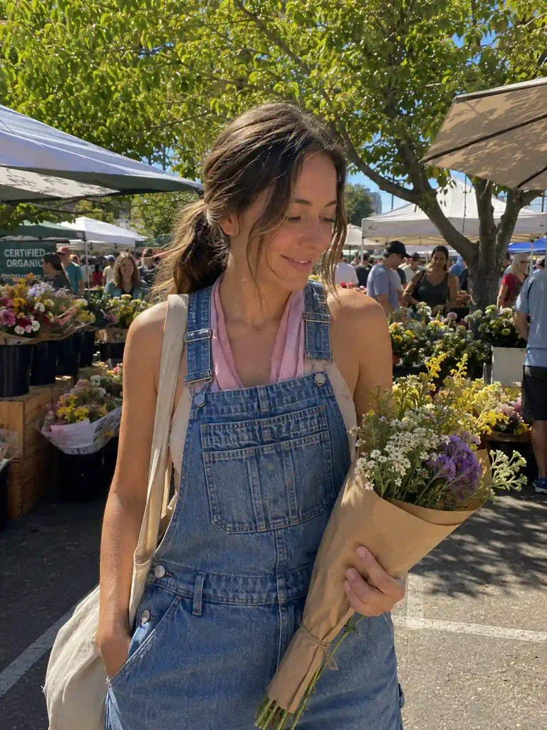Overalls with a pink