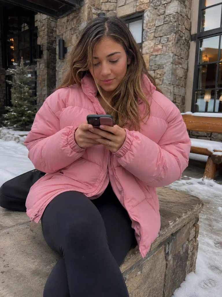 Oversized pink puffer with fitted 