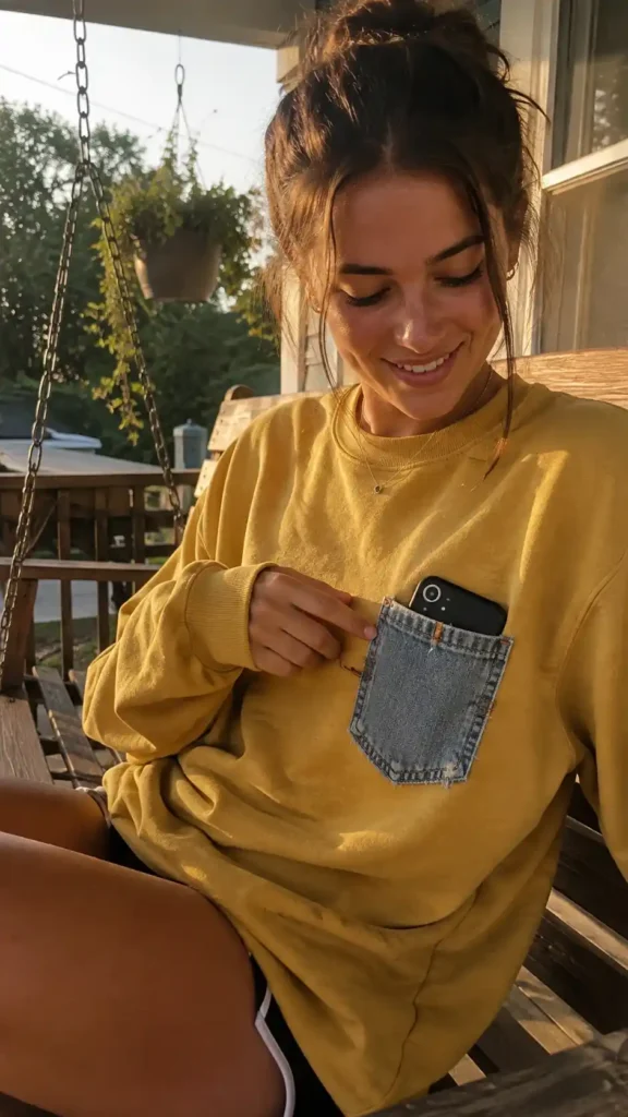 Patchwork denim pocket sweatshirt