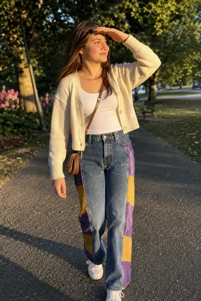 Patchwork panel jeans
