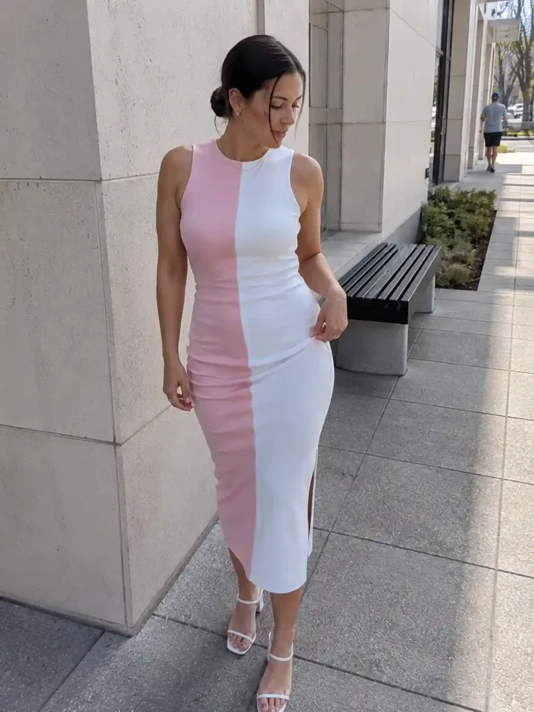 Pink and white color-block set