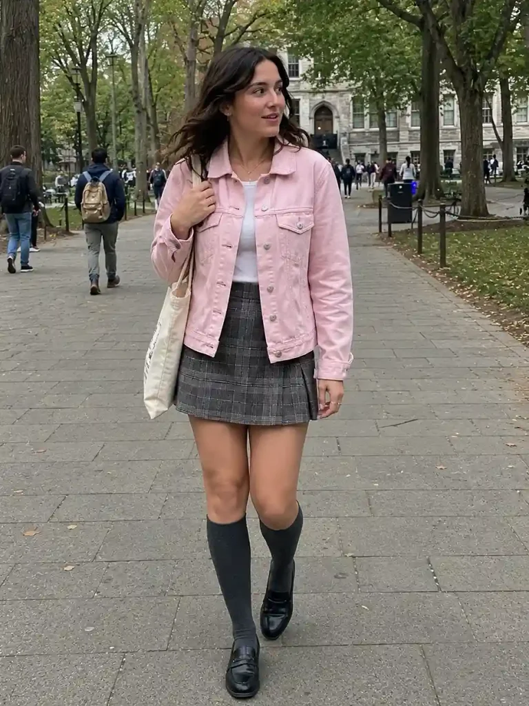 Pink denim with plaid