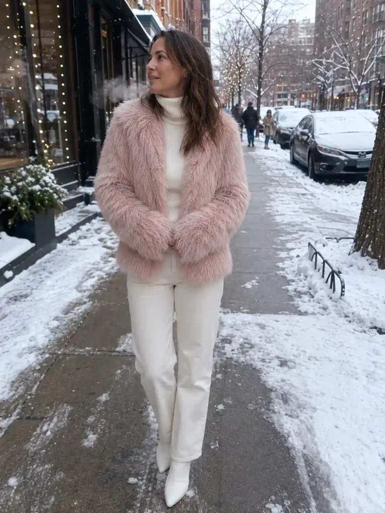 Pink faux fur with white base layers