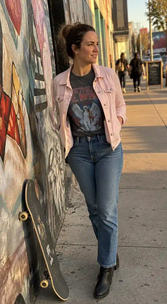 Pink jacket over a gra