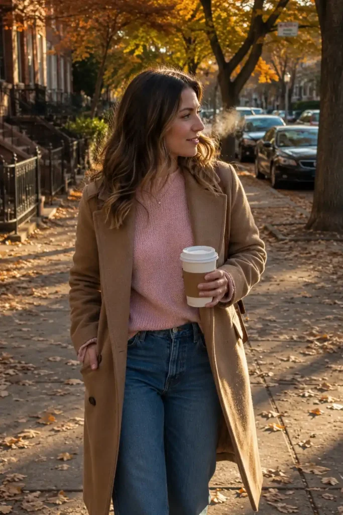 Pink knitwear layered under