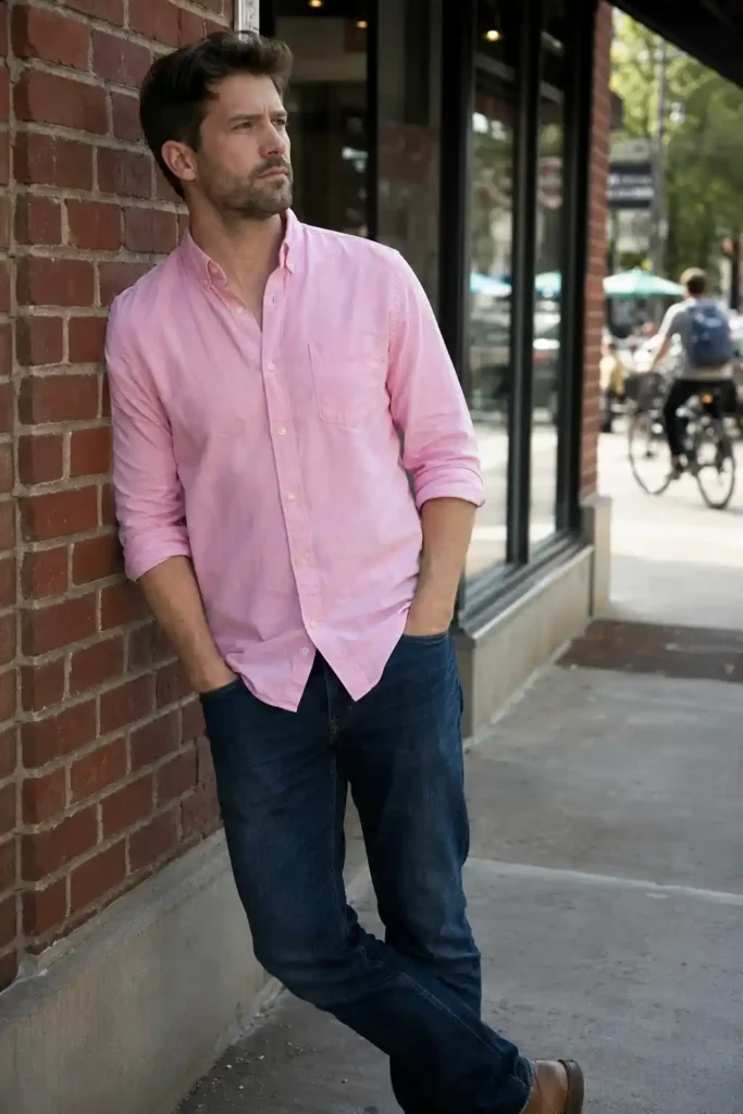 Pink oxford with dark denim
