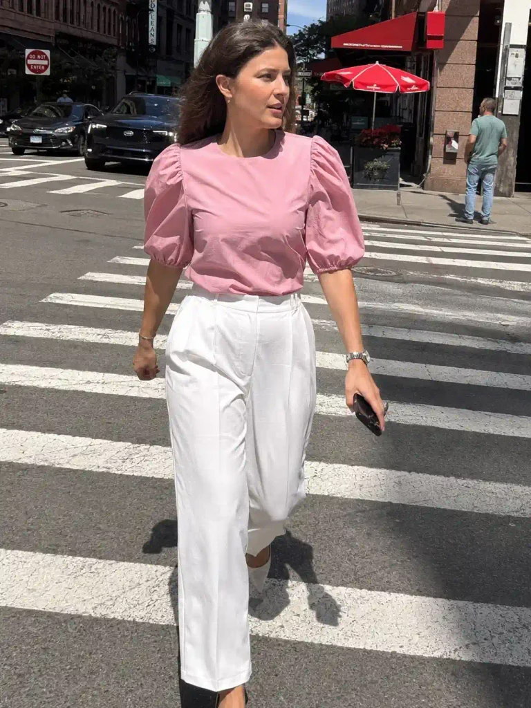 Pink puff-sleeve blouse