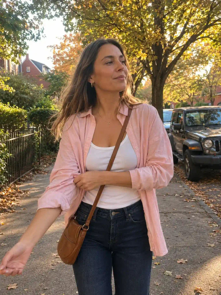 Pink shirt as a layering piece