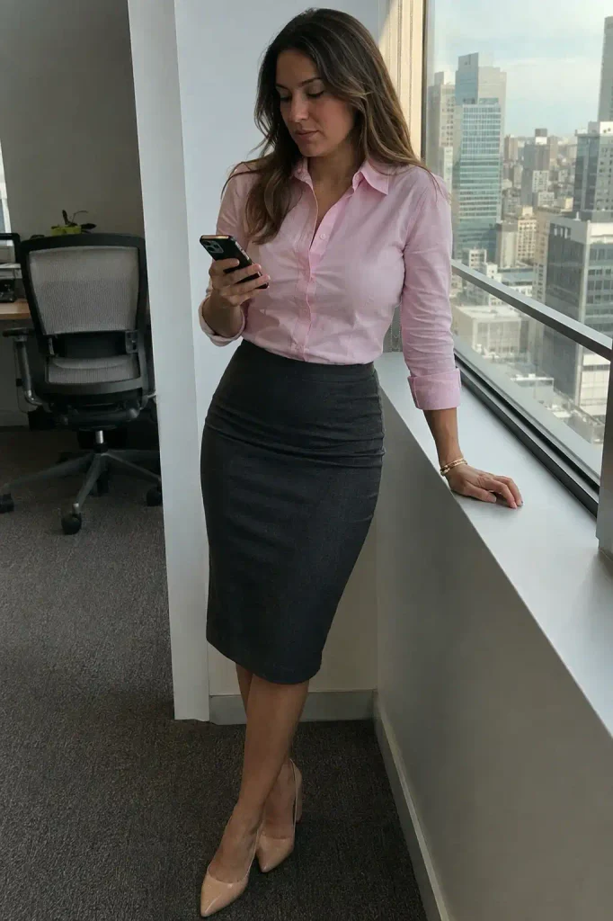 Pink shirt with a pencil skirt