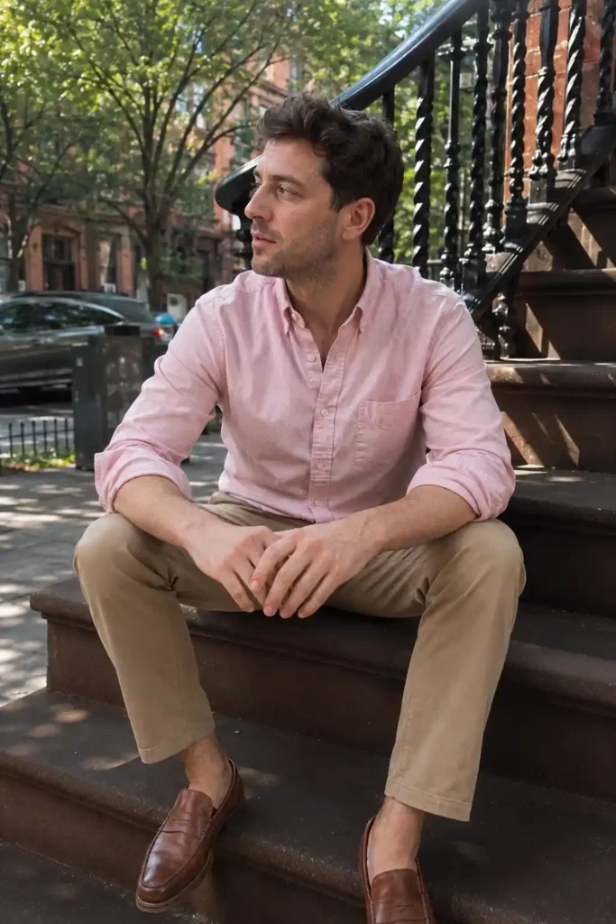 Pink shirt with khaki