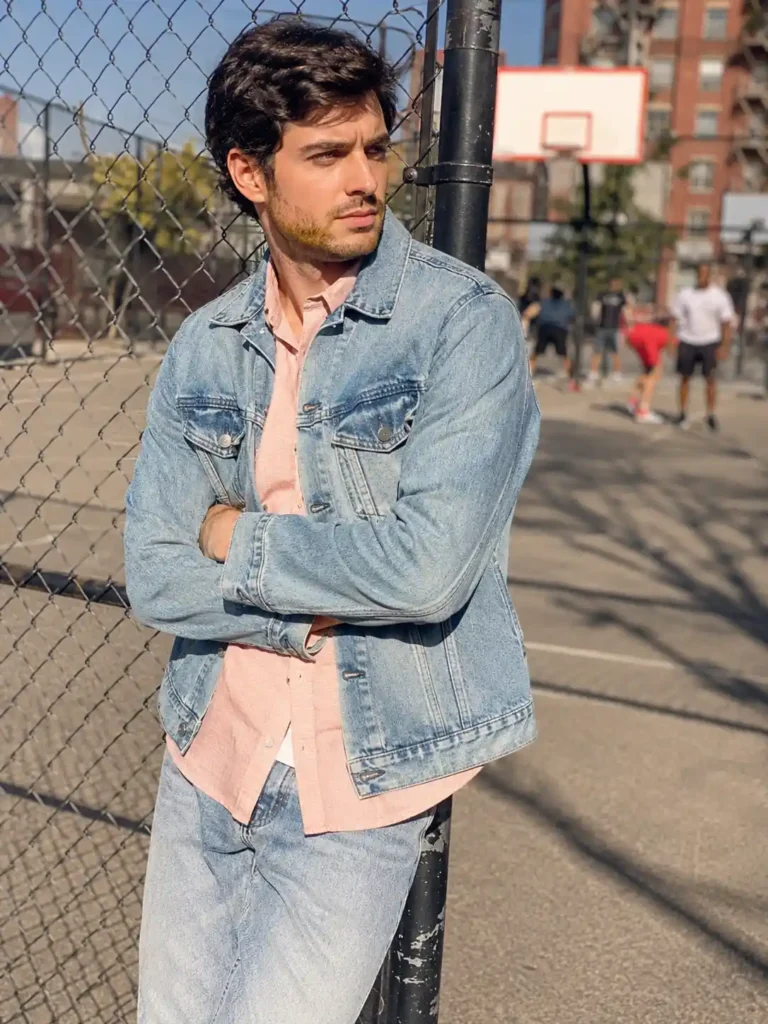 Pink shirt with light wash