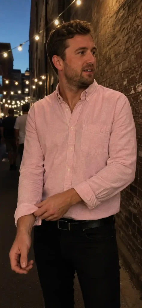 Pink tee with olive cargo pants