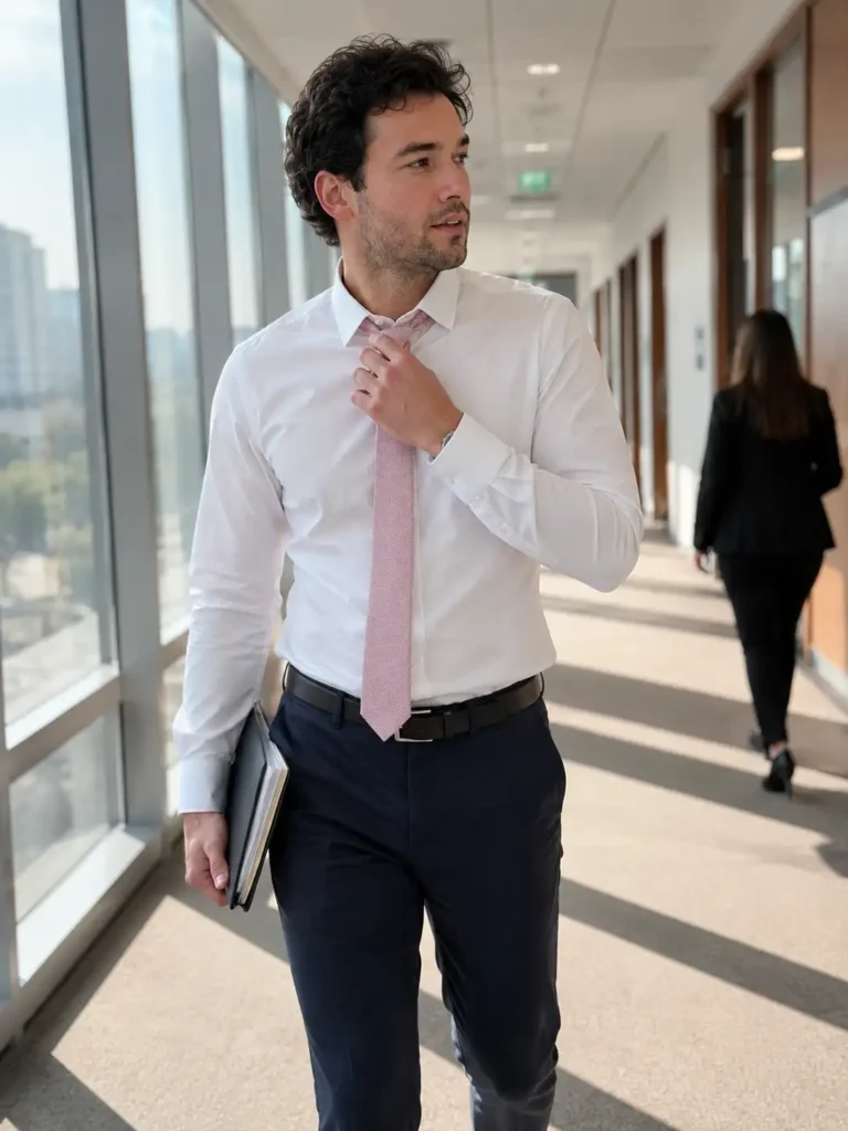 Pink tie with a wh