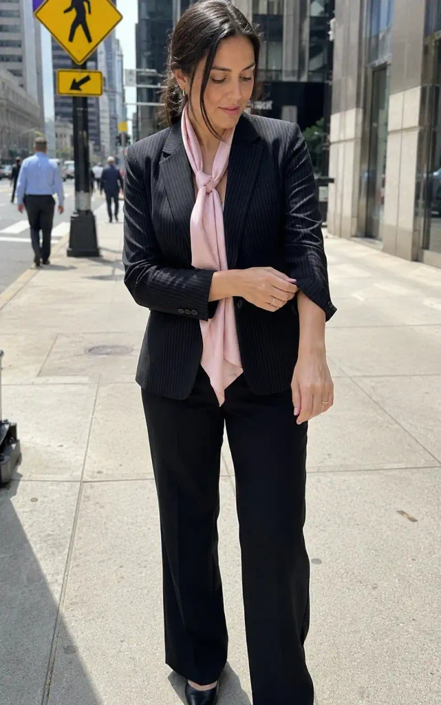 Pinstripe blazer with a pink