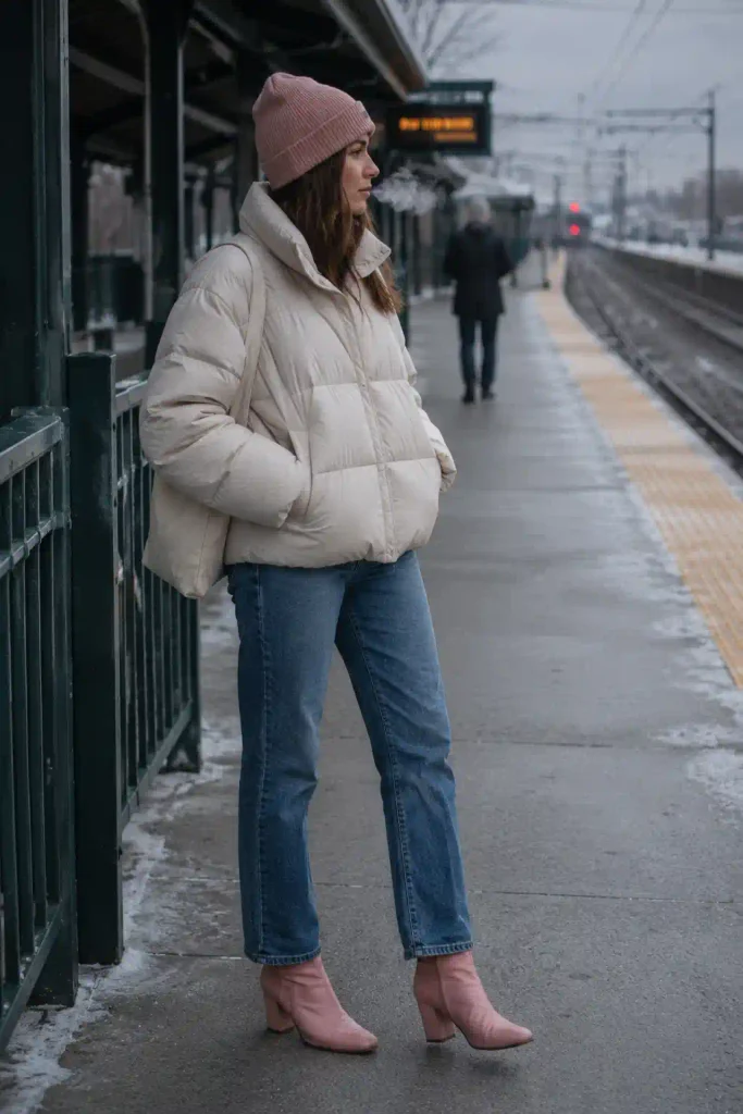 Puffer jacket and straight