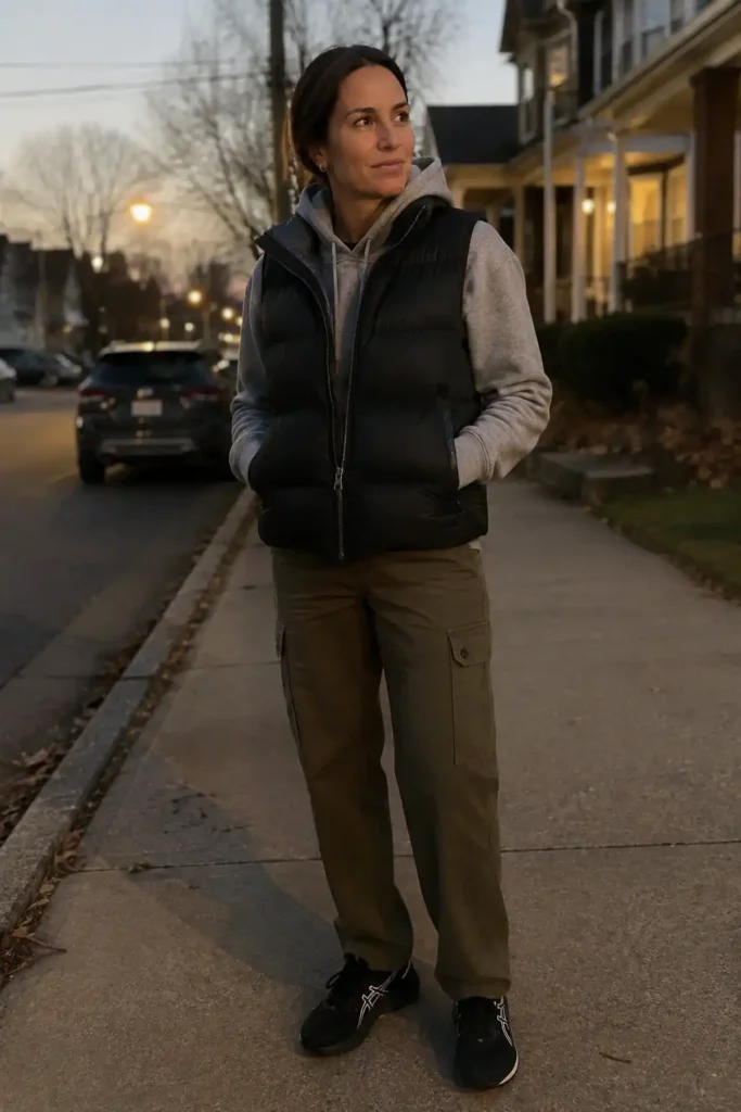 Puffer vest over a hoodie