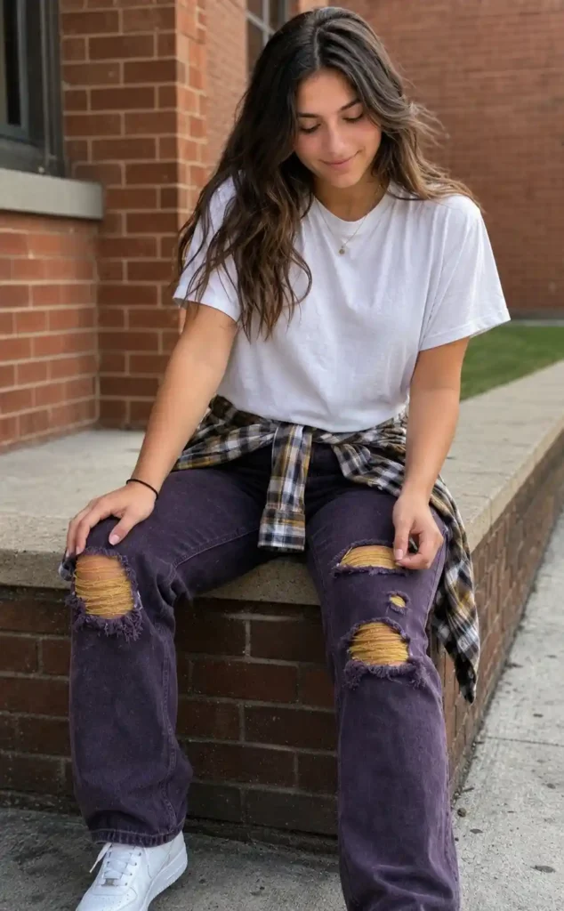 Ripped and painted distressed jeans