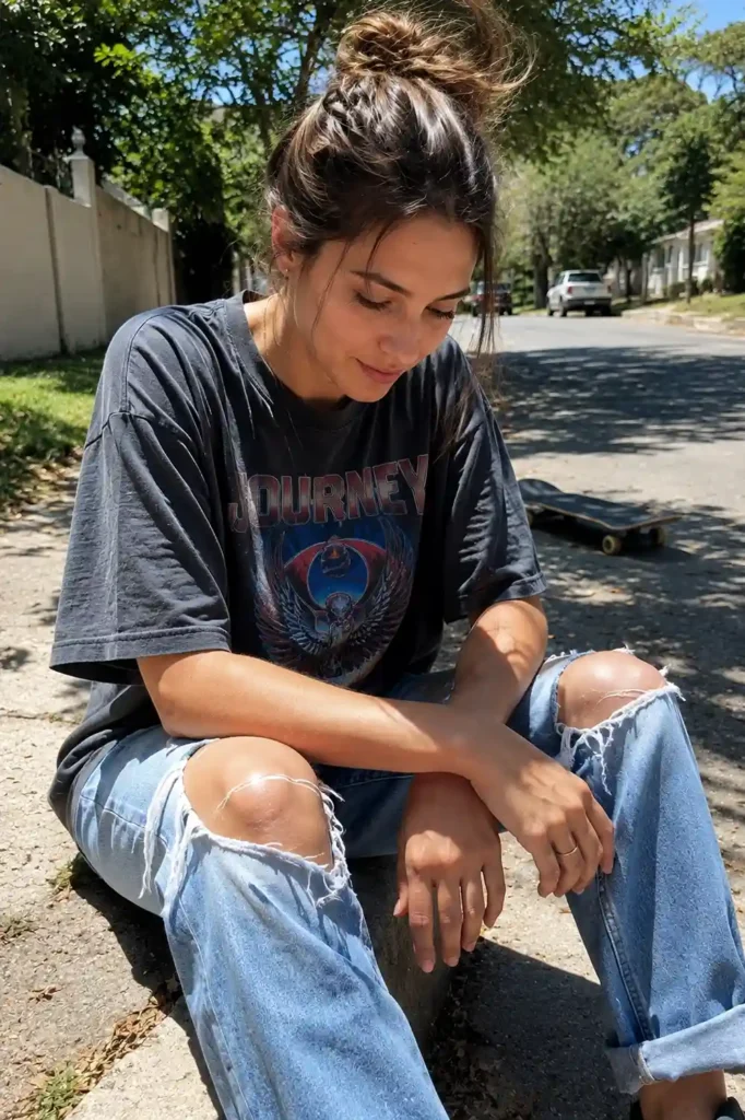 Ripped jeans with an oversized