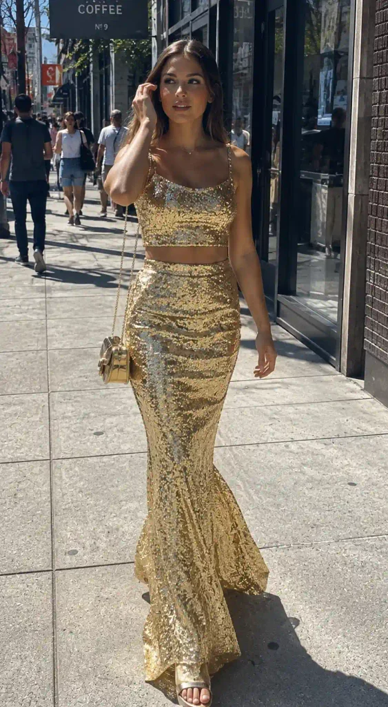 Sequin crop top with a matching