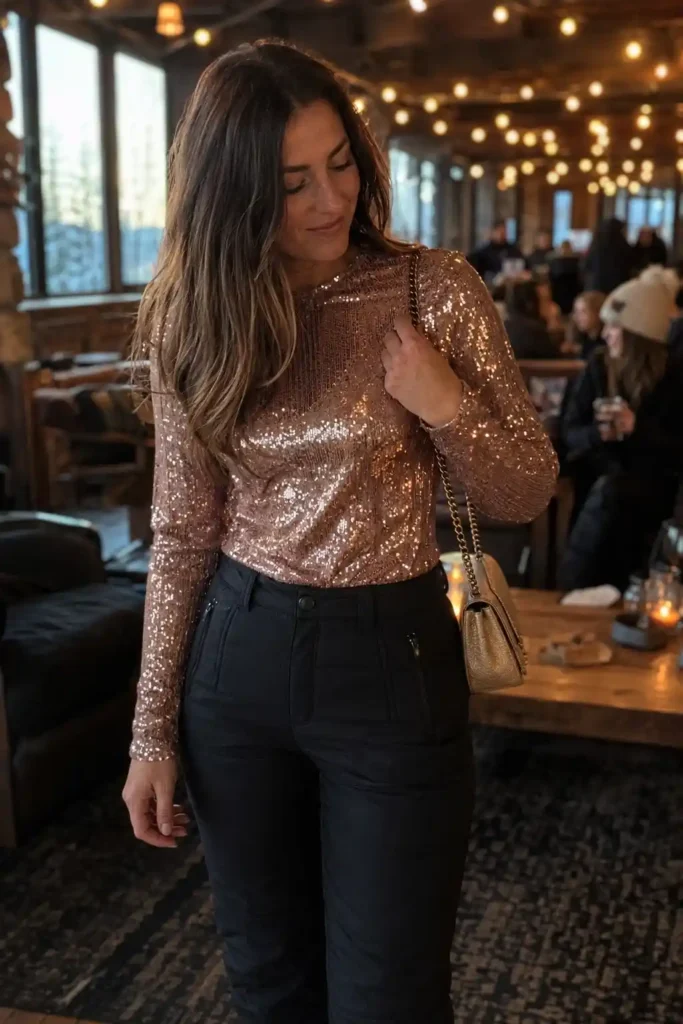 Sequin top with insulated pants