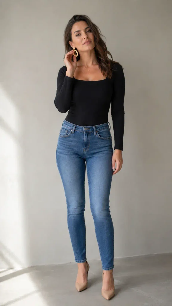 Skinny jeans and statement jewelry