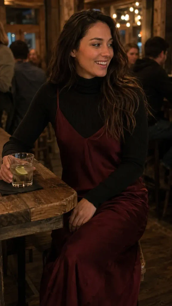 Slip dress over a thermal
