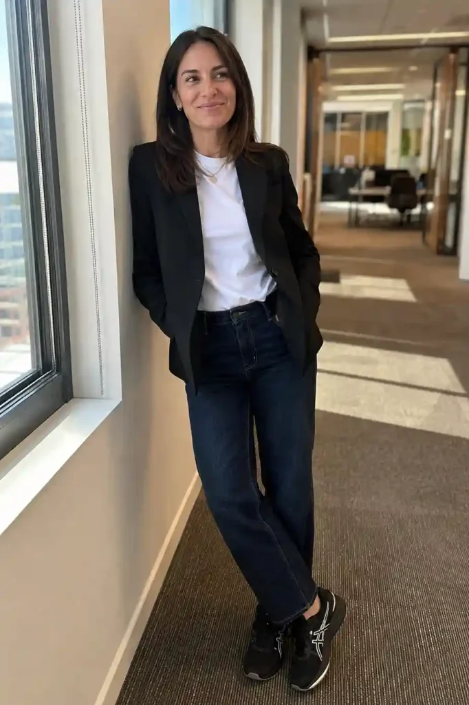 Structured blazer over a plain tee