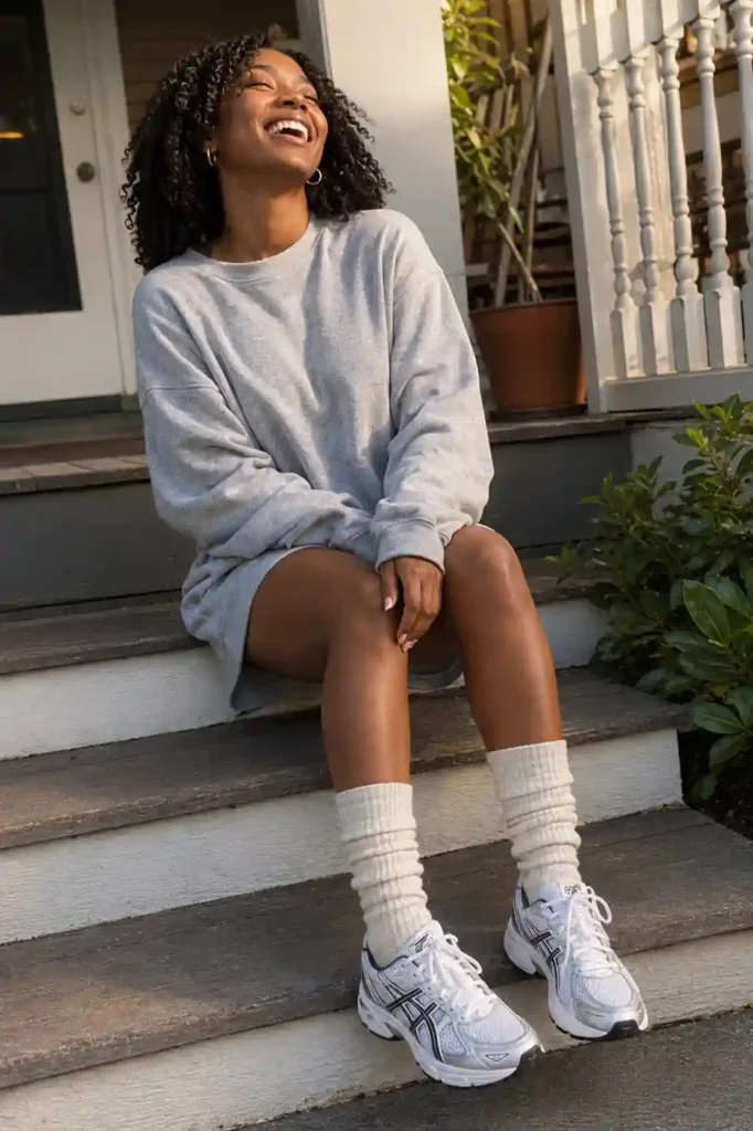 Sweatshirt dress with knee socks