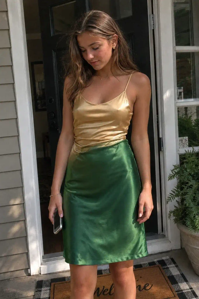 Two-tone satin slip, gold