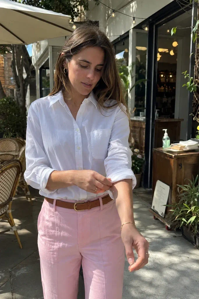 White button-down, tucked in