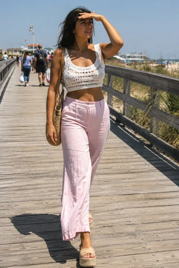 White crochet top and espadrilles