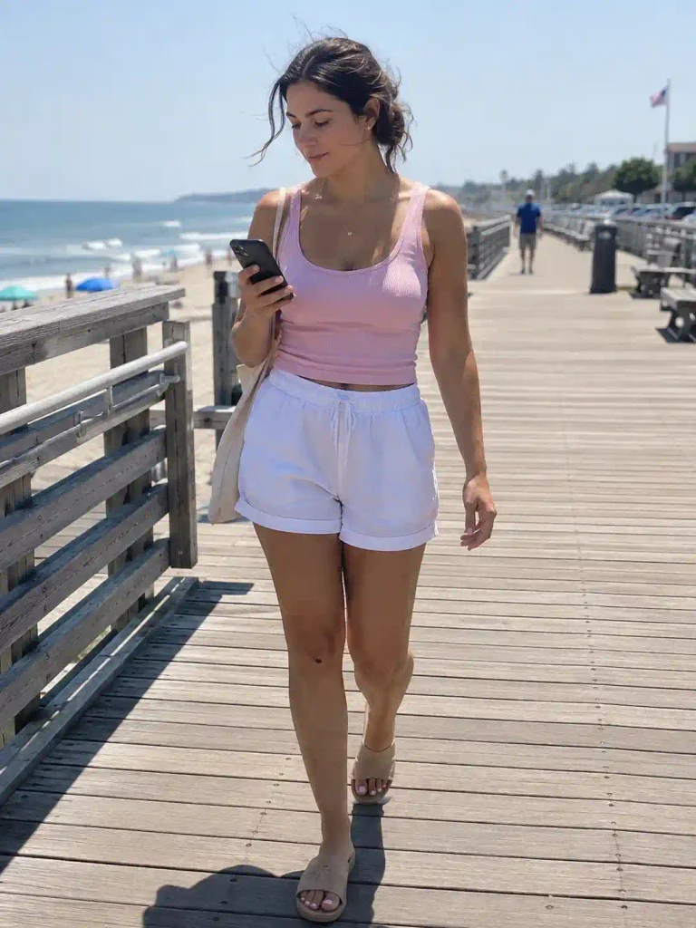White linen shorts with