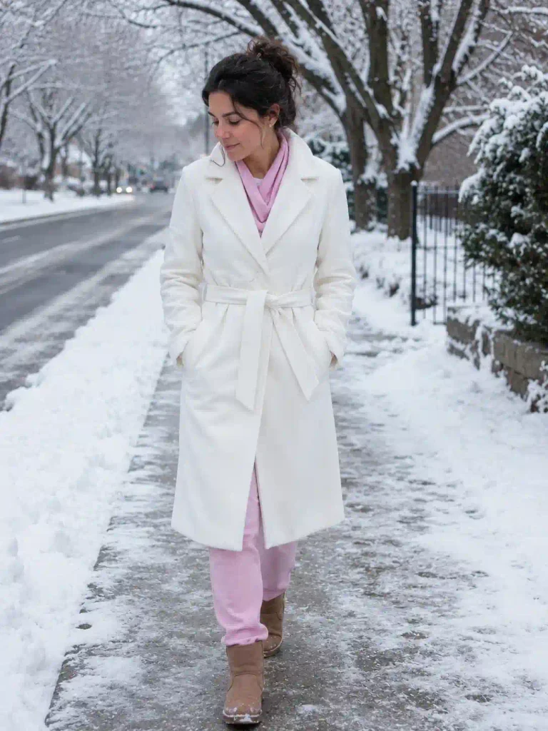 White wool coat over an