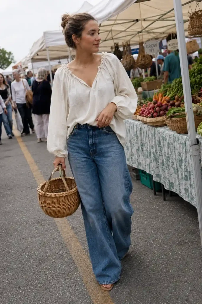 Wide-leg jeans with a peasant