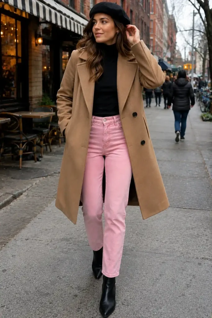 Wool coat and beret for