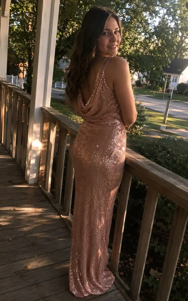 cowl-back sequin maxi