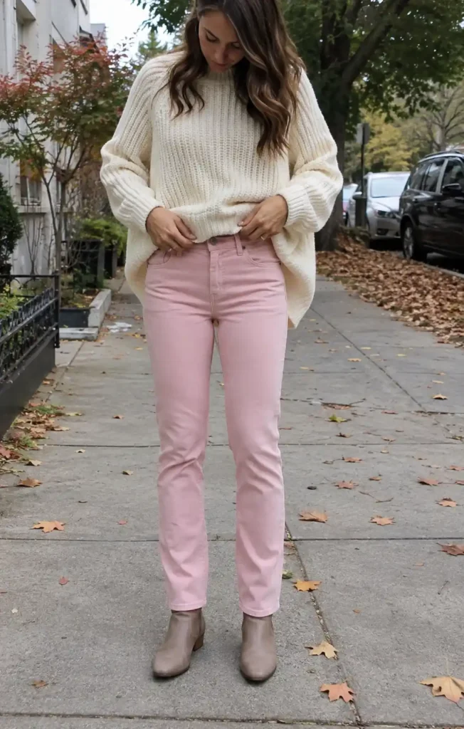 hunky knit sweater, tucked in front
