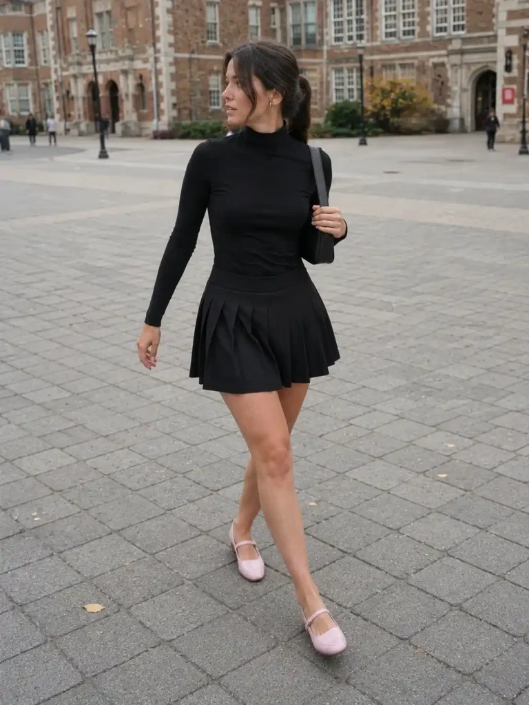ink Mary Janes with a pleated skirt