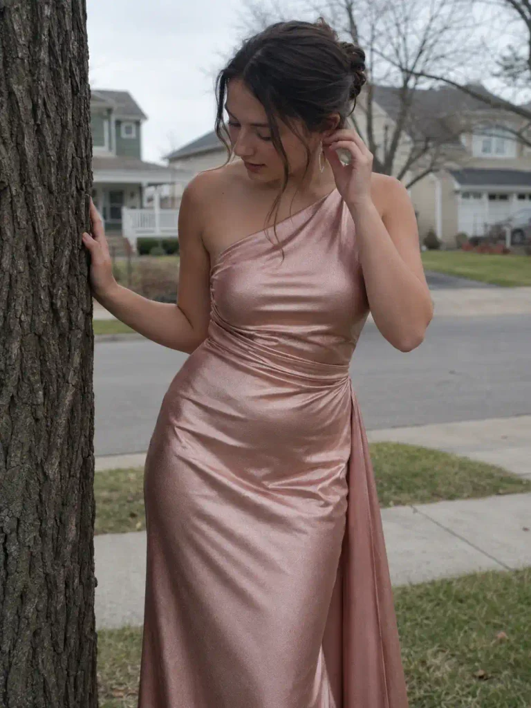 one-shoulder satin