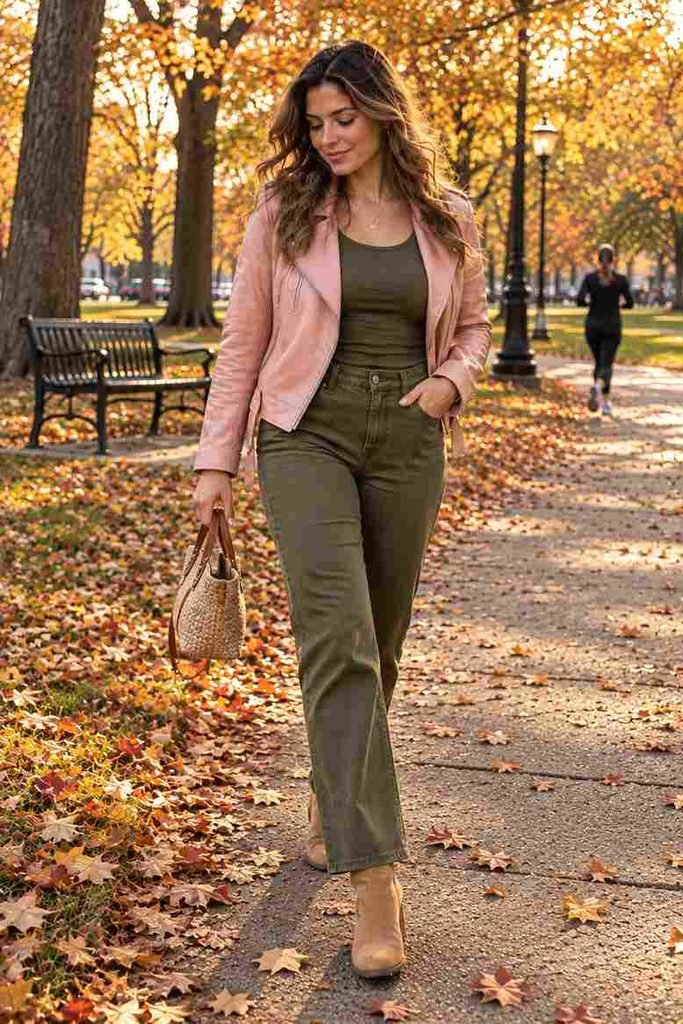 19. Colorblock outfit with olive green