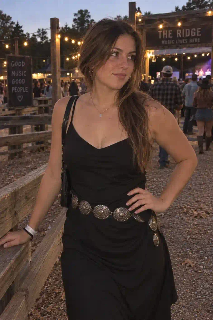 A concho belt over a simple dress