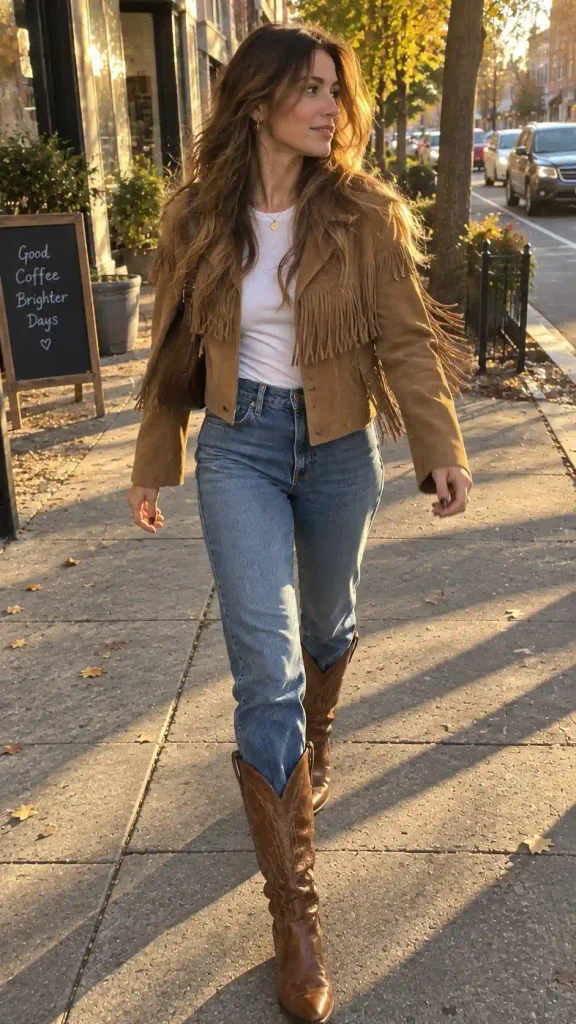 A fringe jacket with simple denim