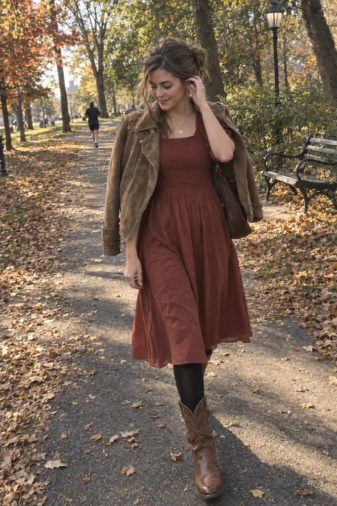 A simple midi dress with tights