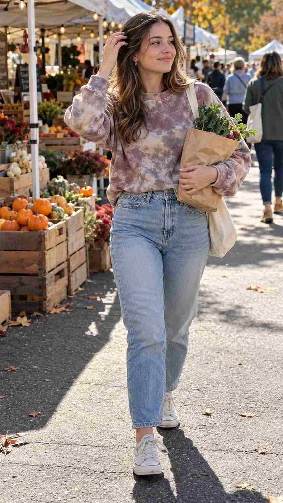 A tie-dye or marled sweatshirt